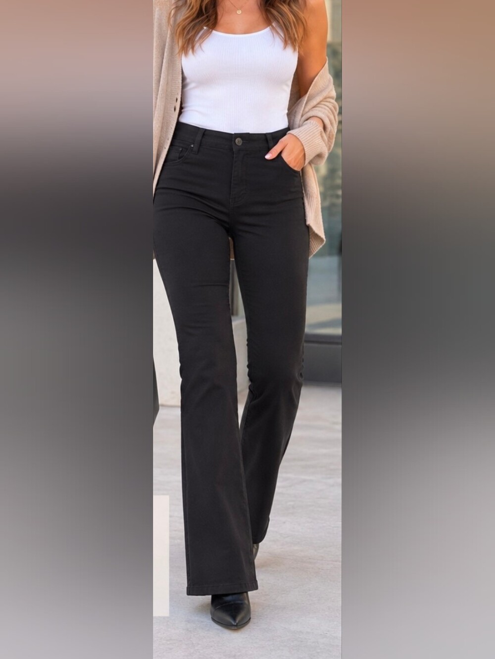 LCW Casual Black Bootcut Pants Size 42 Stretch Trouser Style
